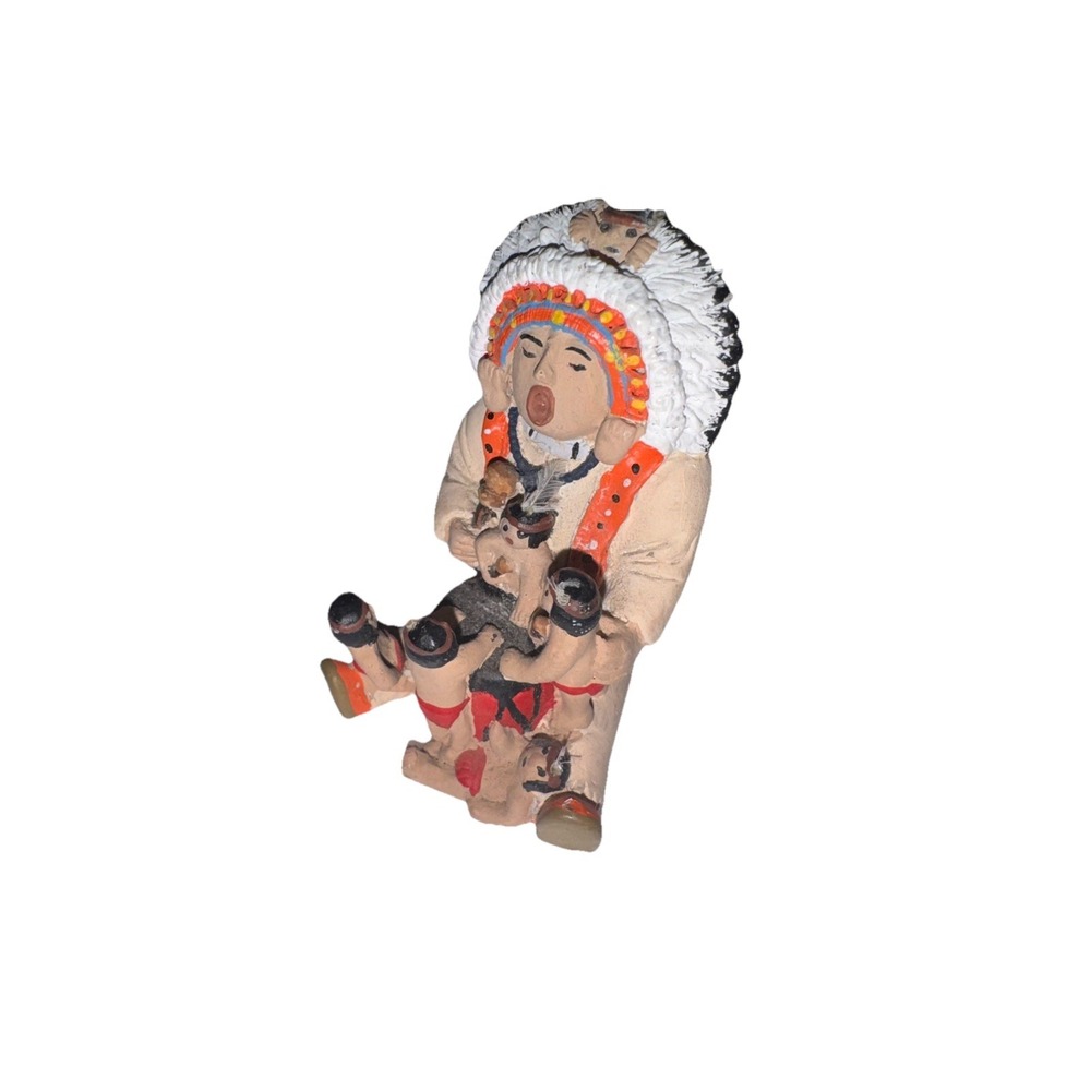 Vintage Style Hand Painted Clay Storyteller Figurines Indigenous Family Set of 2 - Picture 7 of 8